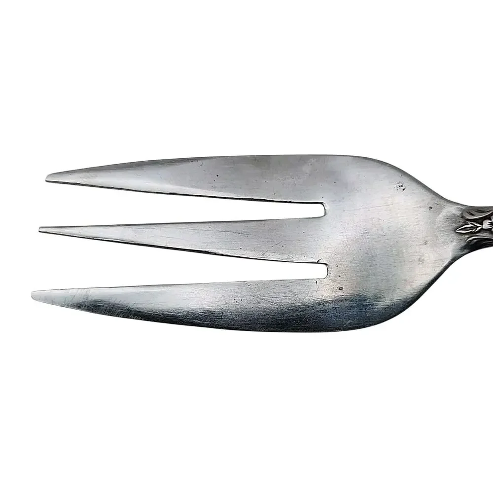 Vintage Stainless Steel Serving Meat Fork Flatware Floral Pattern 8.5